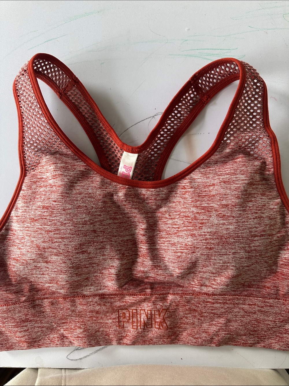 PINK Victoria's Secret Heathered Coral-Red Mesh Racerback Sports Bra
